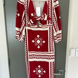 Caroline Constas Red and Cream Dress
